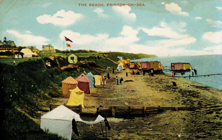 Frinton on Sea Colour Post Card with beach cliff and tents Copyright: Post Card