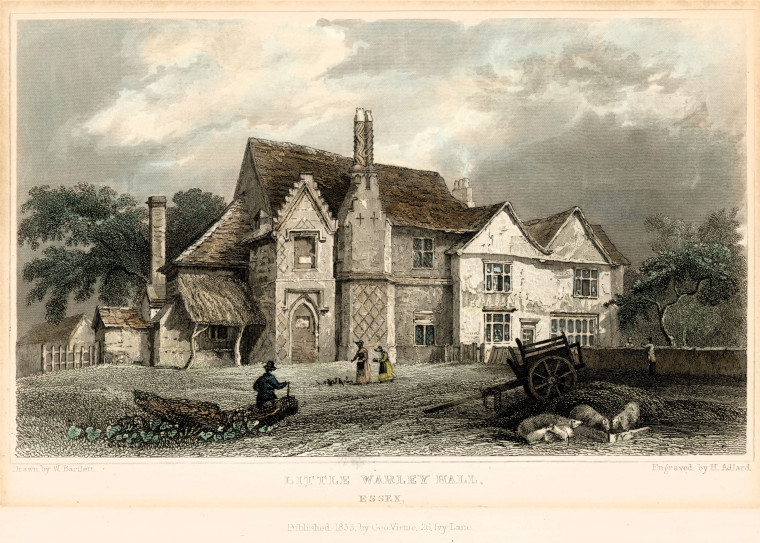 Little Warley Hall Coloured engraving W Bartlett 1833 Copyright: W Bartlett