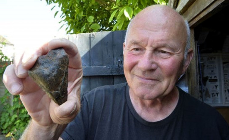 Anthony Gees with Otodus megalodon shark tooth from Clacton Copyright: William George